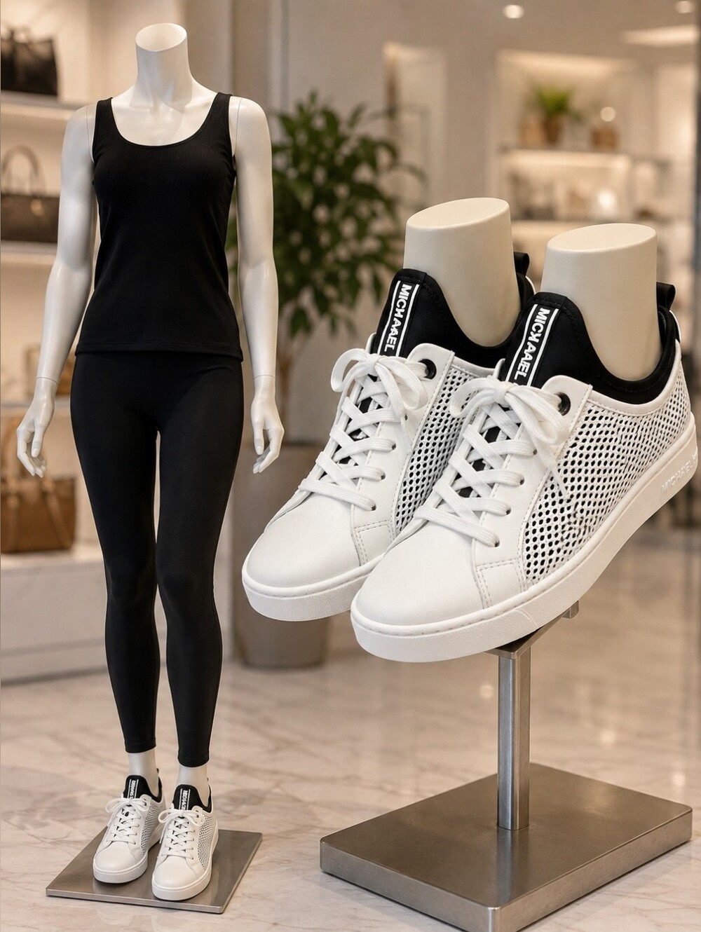 Michael Kors White Mesh Lace-Up Sneakers with Black Heel Tab